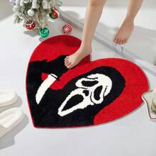 DeramHy home DeramHy Home 1 Stück Halloween Badezimmer Teppiche Schwarz Rot Badteppich Rutschfest, 71 x 84 cm Lustiger Totenkopf Badteppiche Waschbar Saugfähig Gothic Deko Gruselige Geschenke Nightmare Before Christmas Heim Dekoration