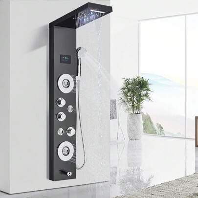 Colonna doccia, sistema doccia con 5 funzioni, doccia a soffitto, doccia a cascata, doccetta, colonna doccia con LED (ORB)