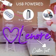 心形定制名称霓虹灯标志，个性化 LED 霓虹灯适用于婚礼、活动、儿童房、卧室、客厅和家居装饰，是生日、婚礼、毕业典礼、父亲节、儿童节、乔迁等场合的独特理想礼物 - 多色 - 查看 5