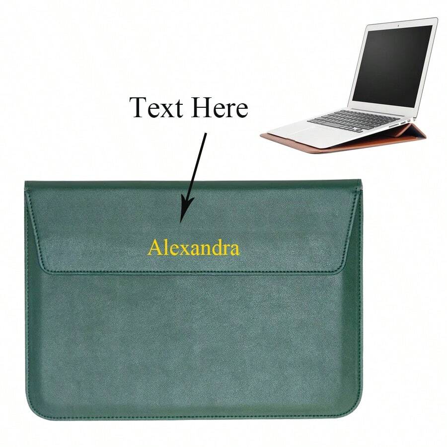 Customized Name Letters Smooth PU Leather Men Women Laptop Sleeve Pouch Compatible With Macbook Air Pro Retina 13 15 Inch Case Personalized Initials 13.3 15.4 Inch Sleeve Envelope Bag PU Leather Laptop Notebook Bracket Stand Cover Shell Laptop Bag Unisex - Green - View 1