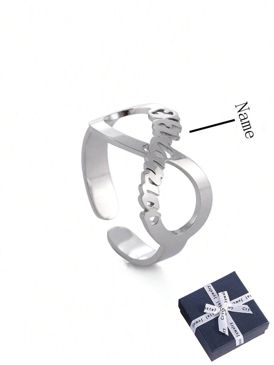 1 pieza Anillo personalizado con nombre Anillo personalizado con patrón de infinito Anillo de acero inoxidable Unisex Regalo perfecto para nueva mamá, Día del Padre/Día de la Madre/San Valentín/Navidad/Cumpleaños/Mejor regalo