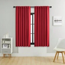 4 pièces/1 pièce/2 pièces Jeu de panneaux de rideaux occultants, disponible en plusieurs tailles, style avec sangle/style avec poche pour tringle/style pince, rideaux de couleur unie isolés thermiques assombrissant la pièce pour le salon, le bureau, la chambre à coucher, taille courte disponible pour les rideaux de cuisine, rouge - Rouge - Voir 33