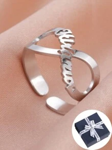 1 pieza Anillo personalizado con nombre Anillo personalizado con patrón de infinito Anillo de acero inoxidable Unisex Regalo perfecto para nueva mamá, Día del Padre/Día de la Madre/San Valentín/Navidad/Cumpleaños/Mejor regalo