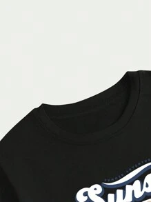 Retro Style Text Pattern Cotton T-Shirt Comfortable Summer T-Shirt - 黑色 - 查看 4