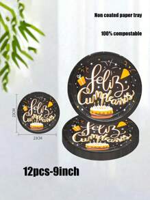 Ensemble de 24 pièces, fabriqué à partir de matériaux, comprenant des assiettes en papier jetables, des assiettes en papier thème gâteau d'anniversaire espagnol joyeux, des assiettes en papier de 7 pouces, des assiettes en papier de 9 pouces, des assiettes de fête jetables, des matériaux, des assiettes en papier, des accessoires de fête