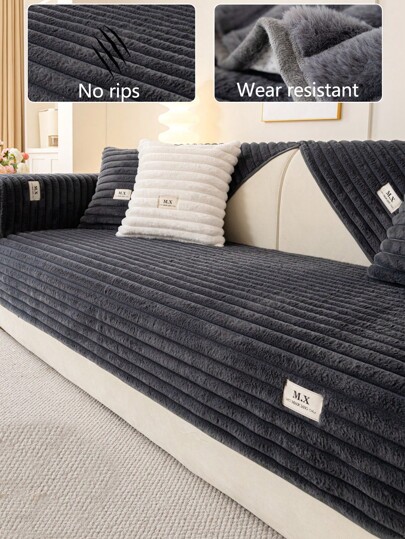 1pc Plush Sofa Cushion, Warm & Thick, Modern Minimalist Sofa Cover, All Season Anti-Slip Fabric Sofa Throw Blanket, Machine Washable, Fade-Resistant, Non-Shedding, Printed Deep Gray, Suitable For Bedroom, Office, Living Room, L-Shaped Sofa And 1/2/3/4 Seater, Adjustable Sofa