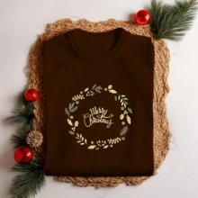 Unisex Christmas T-Shirt Merry Christmas Personalized Wreath Elegant Premium Fabric Print 11 - 黑色 - 查看 4
