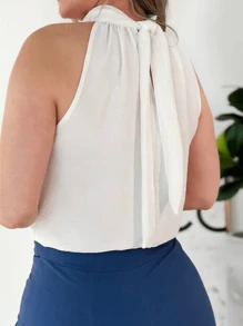 DUNA RUFFLED HIGH NECK TANK TOP NEW - trắng - Xem 2