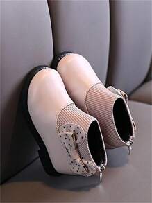 زوج من الأحذية البوت ذات اللون الأحادي للبنات مع فيونكة، بنعل مقاوم للانزلاق والاستهلاك ، أنيق ودافئ (مقاس أصغر بمقاس واحد) - وردي - مشاهدة 3