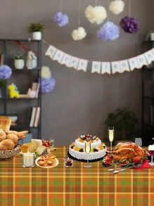 3pcs 137*274CM/54*108IN Disposable Tablecloth With Retro Yellow Green Plaid Pattern, Suitable For Autumn, Thanksgiving And Various Theme Parties Or Daily Decoration - Multicolor - View 3