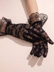 1 Cặp Găng tay ren hoa hồng thời trang gợi cảm cho tiệc cưới/tiệc tùng - màu đen - Xem 10