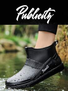 男士踝靴，橡胶鞋底，耐磨防水防滑雨靴，适合雨天、钓鱼、水上活动。 - 黑色 - 查看 2