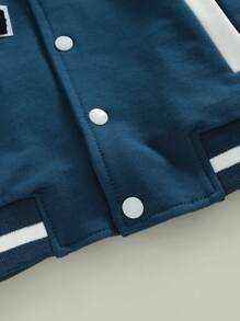 Chaquetas de béisbol para niños y niñas, de 12 M a 5T, con estampado de letras, color en contraste, manga larga, botones delanteros, abrigo de otoño e invierno. - Azul - Ver 5