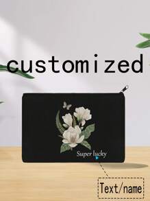1pc Customized Women's Clutch Bag, Customized Text, Name, Blessing, Unique, Spacious, High-Quality, Fashionable, Casual, Minimalist, Custom Name, Text, Cosmetic Bag, Storage Bag - Black - View 10