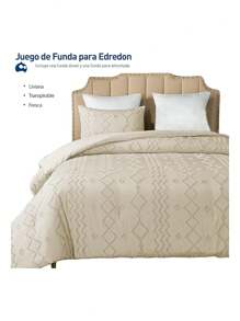 Single Duvet Cover Set Line Shape Duvet Cover Only With Button Closure, Including 1 Pillowcase, Bluelander. - Beige - View 2
