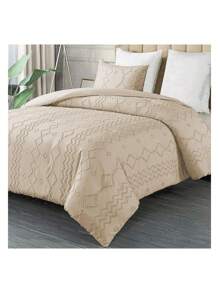 Single Duvet Cover Set Line Shape Duvet Cover Only With Button Closure, Including 1 Pillowcase, Bluelander. - Beige - View 1