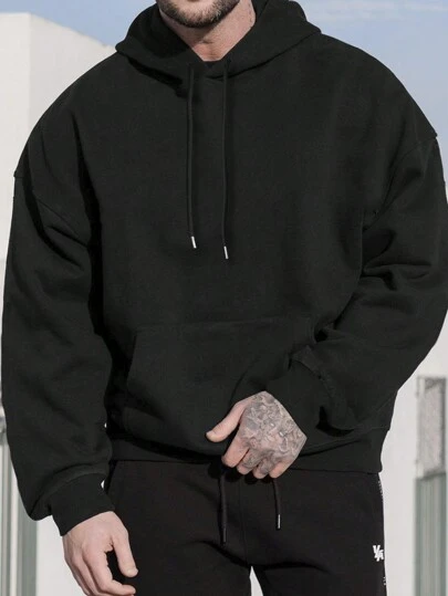 Herr Plus Size Basic Printed Drawstring Hoodie, Casual För Vardagsbruk, Höst, Långärmad Topp