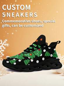 Men's Christmas Custom Logo Custom Name Sneakers, Christmas Tree Designed Name Customization Lightweight Comfortable Soft Bottom Sneakers For Men, Gym Training Breathable Tennis Shoes Christmas Gift For Mom/Dad/Her/Him/Girlfriend/Boyfriend/Wife/Husband/Friend ﻿ - Black - View 4
