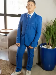 Men's Slim Oxford Premium Suit Various Colors - Xanh đậm - Xem 2