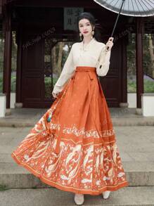 Vintage Spring Chinese Style Apricot Plane Sleeve Long Sleeve For Chinese New Year, Daily, Street, Commuting, Home And Other Occasions To Wear Hanfu Tops