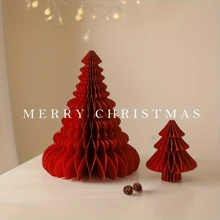 Set Of 2, Christmas Tree-Shaped Desktop Decorations, Festive Decor, Honeycomb Paper Christmas Tree Decor, Party Decor For Christmas Gatherings, Table Centerpieces For Christmas, New Year's Eve Parties, And Holiday Ambiance Enhancements.