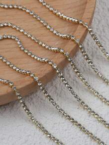 Catene di lunga 100 cm di lusso con cristalli scintillanti e strass, art nail in metallo steel con glitter argentati di 1,5 mm, decorazione fai da te per manicure francese elegante, formine a cuore e rettangolari, senza odore, accessori arte di unghie per donne e ragazze