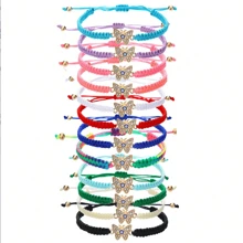 12pcs/Set Handmade Zinc Alloy Woven Bohemian Evil Eye Colorful Bracelet Set - Multicolor - View 3