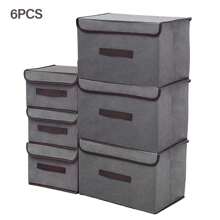6PCS Gray Storage Boxes, Three Large And Three Small, Clothes Storage Boxes, Wardrobe