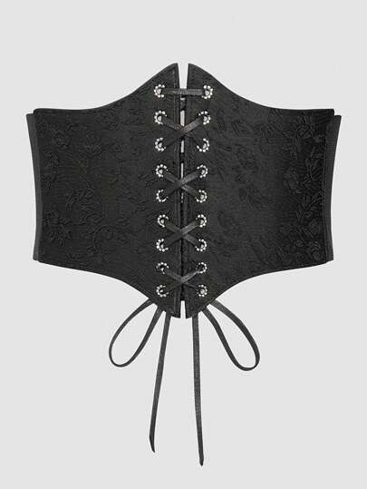 1 pieza Cinturón recortador de cintura negro y sexy de encaje para mujer, adecuado para el uso diario, accesorio de corsé para vestidos, para uso vaquero, campestre y vintage