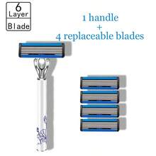 Maquinilla de afeitar manual para hombres, cuchillas reemplazables de 6 capas, maquinillas de afeitar manuales para hombres y mujeres, herramientas de afeitado, artículos esenciales de viaje, regalos navideños para hombres