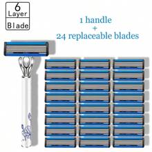 Maquinilla de afeitar manual para hombres, cuchillas reemplazables de 6 capas, maquinillas de afeitar manuales para hombres y mujeres, herramientas de afeitado, artículos esenciales de viaje, regalos navideños para hombres
