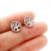 1對不銹鋼生命之樹耳環,適用於女男士挪威神話yggdrasil珠寶世界和平耳釘禮物 - 白色 - 查看 7