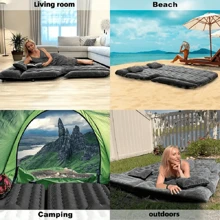 Cama inflable plegable para automóvil, colchón inflable para viajes en la parte trasera del automóvil, colchón inflable para autocaravana, sofá grueso de PVC esponjoso para camping al aire libre