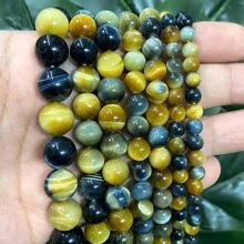 Natürliche Tigeraugen Perlen in Lila, Grün, Blau und Gold, runde Perlen zum Selbermachen von Armbändern und Halsketten für die Schmuckherstellung, 15 Zoll Strang, 6/8/10/12mm