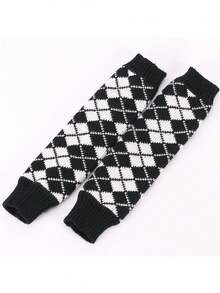 1 双时尚多色菱形开放式手套，新款针织保暖半指腕套，适合女士，秋冬季 - 彩色 - 查看 14