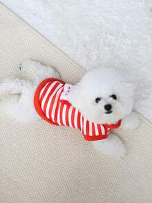 Áo len cardigan kẻ sọc thu đông có lớp lót giữ nhiệt, thiết kế hình mèo/chó may mắn dễ thương, có vòng xích, thích hợp cho thú cưng - Đỏ - Xem 6