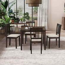 Binlin 5-Piece Dining Table Set, Solid Wood Square Table With 4 Upholstered Chairs, Space-Saving Design For Small Spaces, Modern Rustic Style For Kitchen, Dining Room