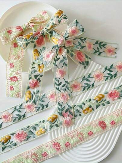 1 码花卉刺绣缎带，5 厘米宽，礼品包装装饰 DIY 用品