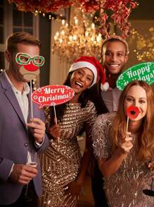 17/28/32Pcs Paper Mask Christmas Photo Props, Christmas Party Decorations, Christmas Game Selfie Pose Logo DIY Theme Party Decorations, Accessories Set, Photography Christmas Accessories, Christmas Selfie Props,Christmas - Multicolor - View 6