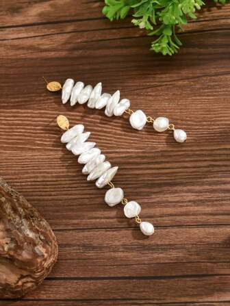 2只优雅波西米亚巴洛克风格仿珍珠不规则流苏层叠心形耳钉，款式多样，包括小贝壳款，适合派对、日常佩戴、情人节、圣诞节、感恩节、母亲节等场合作为礼物。请在下单前选择您想要的款式。