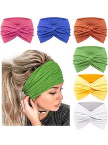 1/6 Confezioni di fasce per capelli turbante per donne, fasce vintage larghe per capelli annodate, accessori carini per capelli, turbante, fascia antisudore, fascia per capelli - Multicolore - Visualizzare 21