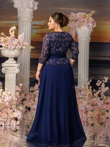 Faeriesty Faeriesty Mosy Plus-Size Round-Neck Long-Sleeve Lace Evening Gown With Sculpted Fish-Tail Skirt – Formal Wedding Guest Dress, Black-Tie Gala Attire, Opera Night Ensemble, Red-Carpet Eveningwear, Luxury Bridesmaid Gown