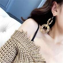 1 件女式镀金长款几何多层吊坠耳环，派对佩戴 - 彩色 - 查看 1