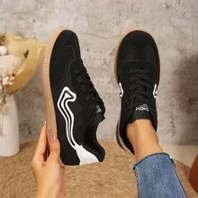 Giày thể thao nữ đế mềm mũi tròn buộc dây thời trang tối giản giày đi chơi thoải mái giày công sở phong cách trường học, màu đen, phù hợp cho bốn mùa - màu đen - Xem 8