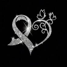 1pc Heart-Shaped Butterfly Glitter Vinyl Sticker, Self-Adhesive Shiny Car Door/Window/Bumper Sticker, Fashionable Motorcycle/Truck/Laptop/Luggage Decal, Disposable, Heart Pattern, Glitter Decor - one-size - View 8