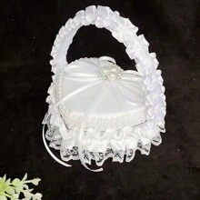 Caja con forma de cesta floral romántica en forma de corazón hecha a mano, cesta de mano con flores blancas para niña de las flores, caja para almacenar anillos de boda, decoración de boda (anillos no incluidos), regalo para el Día de San Valentín, Navidad, Día de la Madre