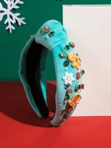 1 Băng đô Giáng sinh bằng vải nhung, bông tuyết đính đá, cây thông Noel, thiết kế người đàn ông bánh gừng, phụ kiện tóc lạ mắt trang trí ngày lễ - Màu xanh lam - Xem 1
