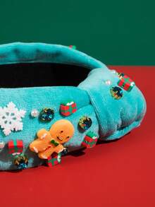 1 Băng đô Giáng sinh bằng vải nhung, bông tuyết đính đá, cây thông Noel, thiết kế người đàn ông bánh gừng, phụ kiện tóc lạ mắt trang trí ngày lễ - Màu xanh lam - Xem 2