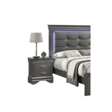 Mesa de noche de transición moderna de madera gris con 2 cajones, mueble de dormitorio, Klgeivb