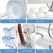 Dish Drainer Rack 2 Tier Plate Drainer Rack Dish Drainer With Utensil Holder Drip Tray Stainless Steel Cutting Board Holder And Dish Dryer - Draining Board Rack With Cup Holder For Kitchen - Variant1 - View 6